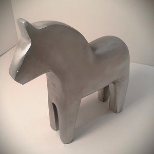 LG BRUSHED SILVER HORSE 10.5" tall solid metal decor bookend Finnish